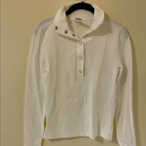 Athleta White Ribbed Button-Up Top